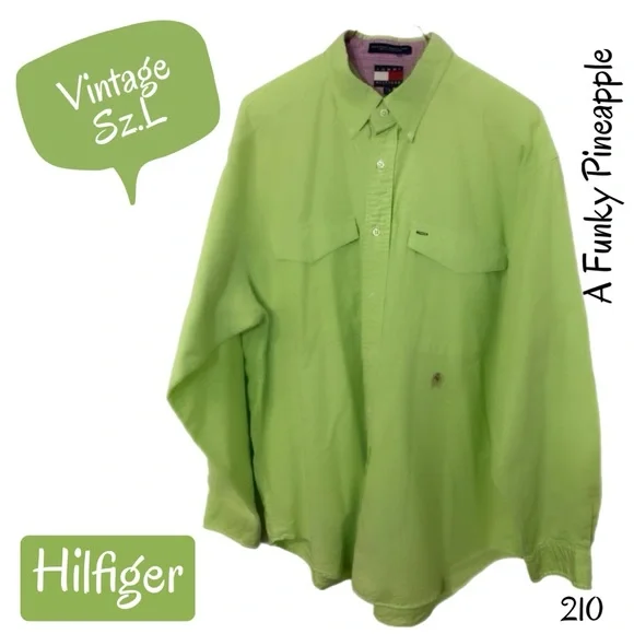 🍍Vintage Early 80’s Tommy Hilfiger Long Sleeve
Button Down Sz. L Lime Green🍍 - Picture 2 of 10